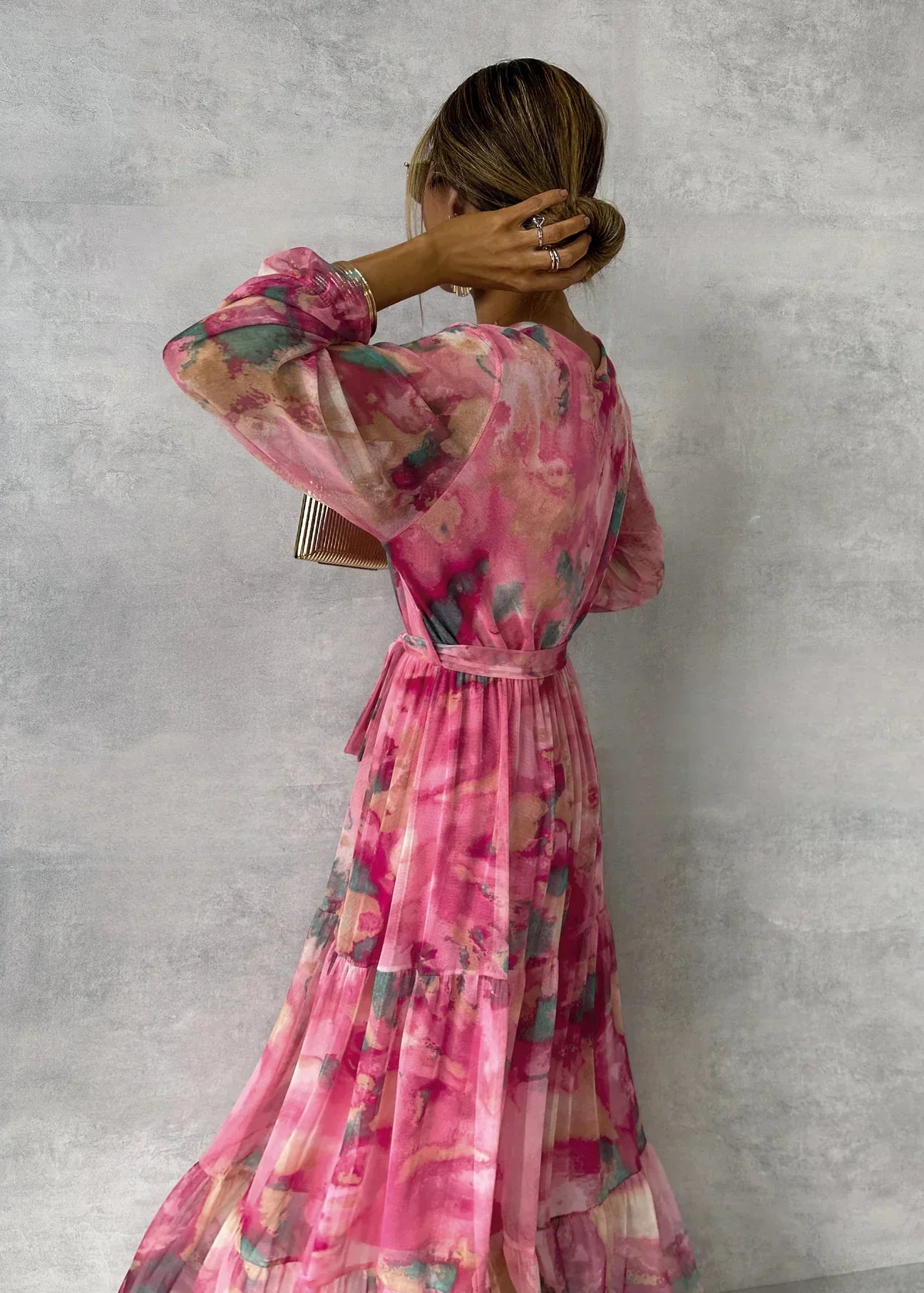 Floral Maxi Wrap Dress with Long Sleeves