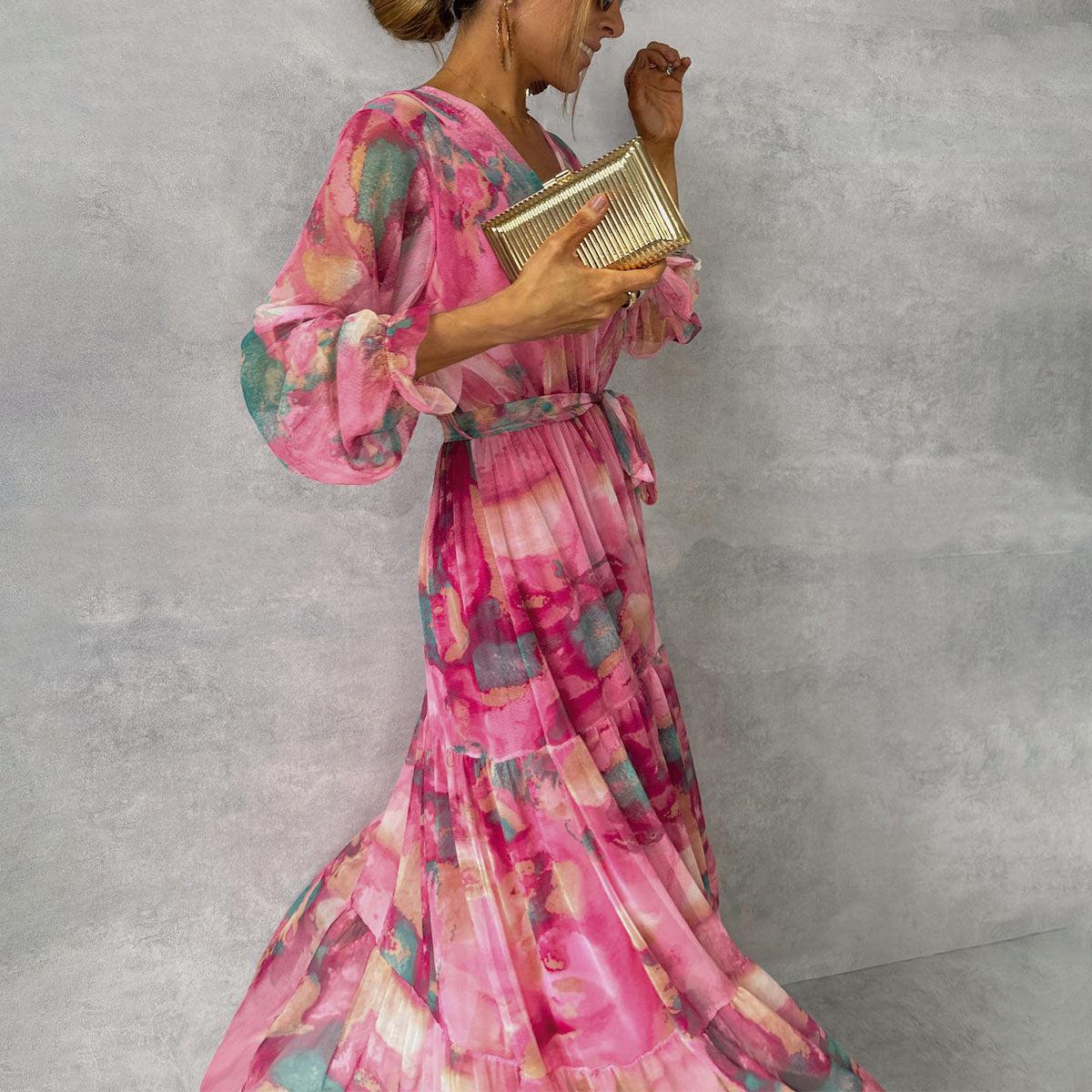 Floral Maxi Wrap Dress with Long Sleeves