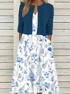 Floral Two-Piece Half Sleeve Midi Set
