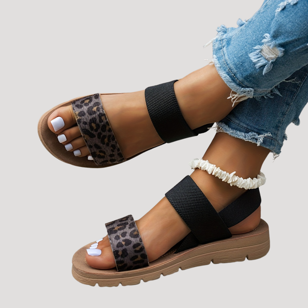Women's Leopard Print Cross Strap Flat Sandals