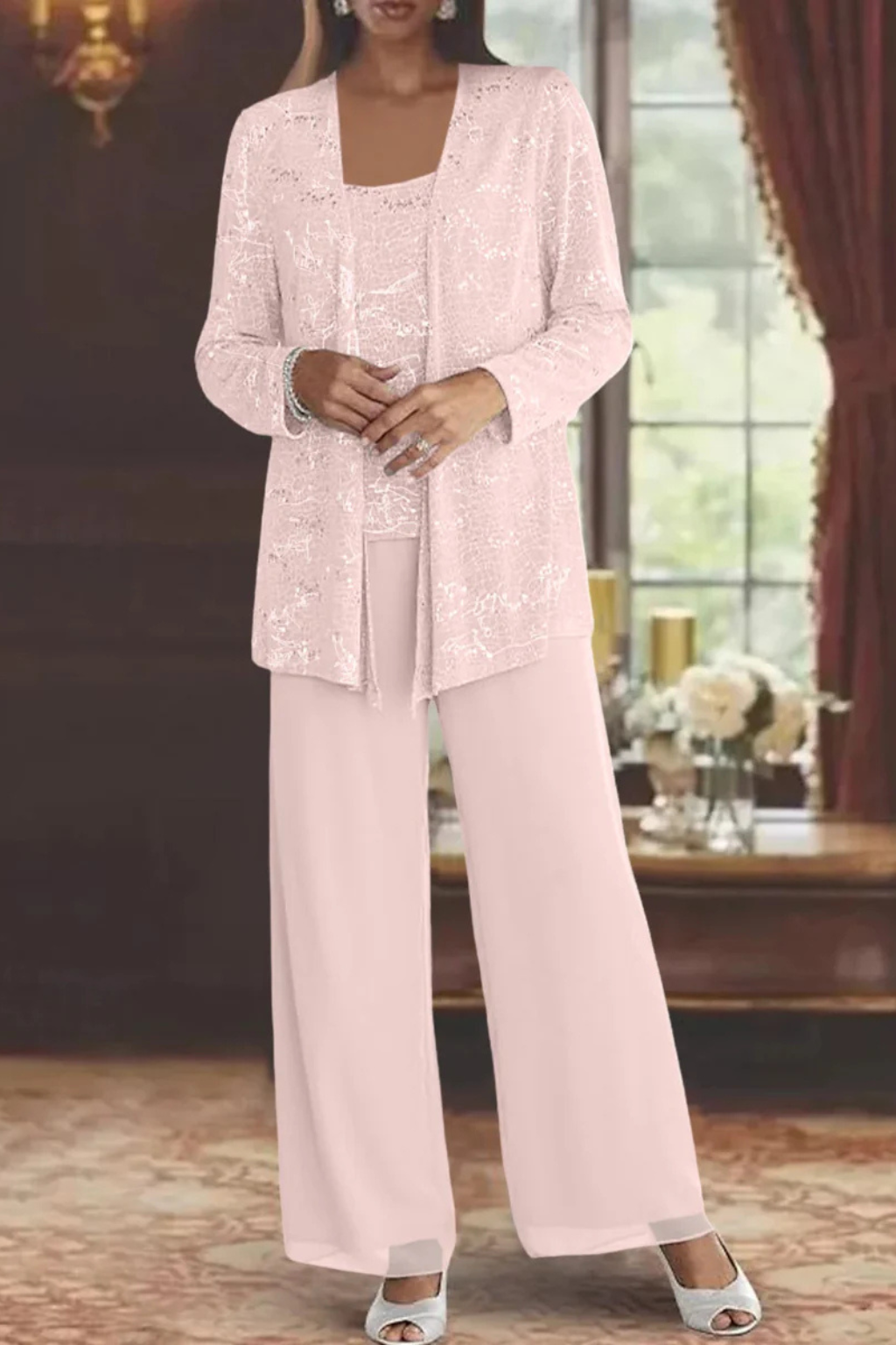 Three-Piece Formal Evening Set with Flowing Silhouette