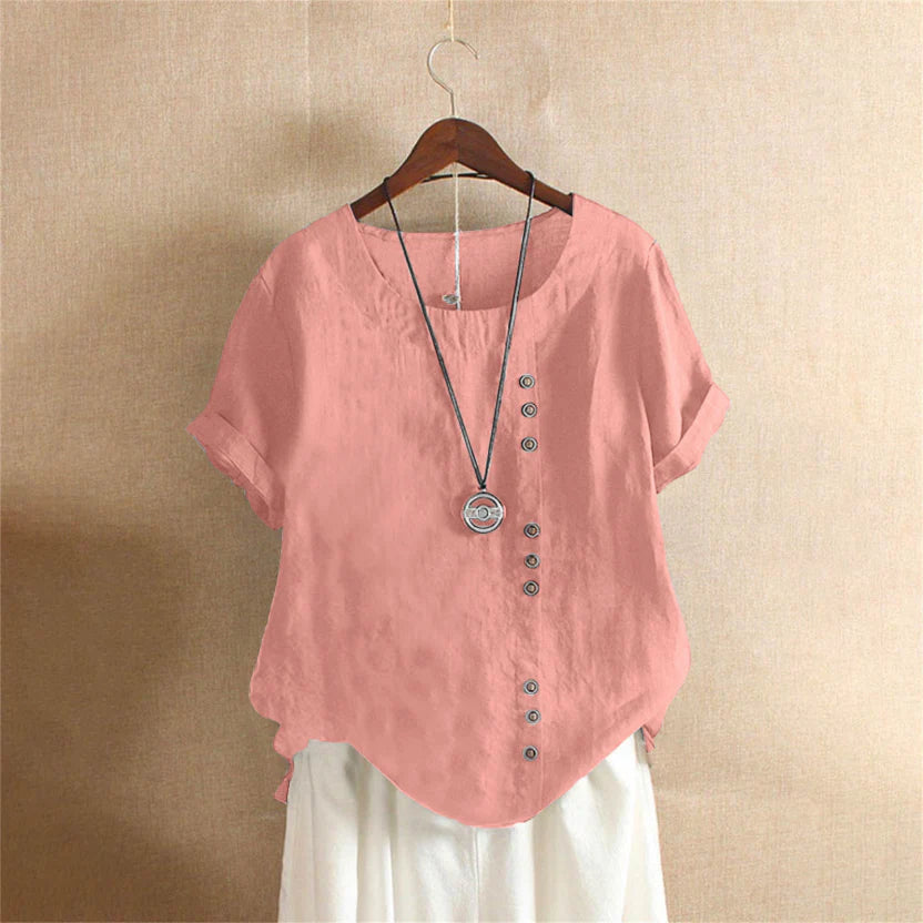Short Sleeve Blouse With Round Neckline