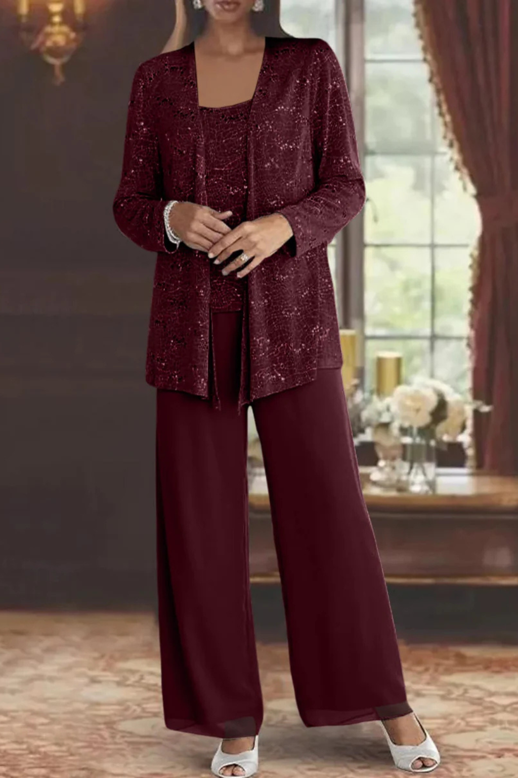 Three-Piece Formal Evening Set with Flowing Silhouette