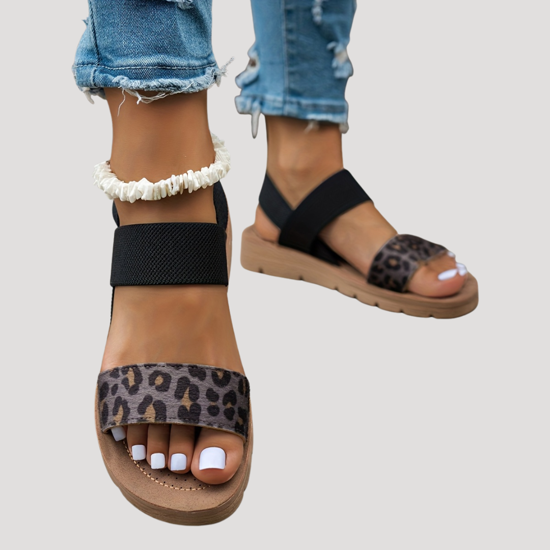 Women's Leopard Print Cross Strap Flat Sandals