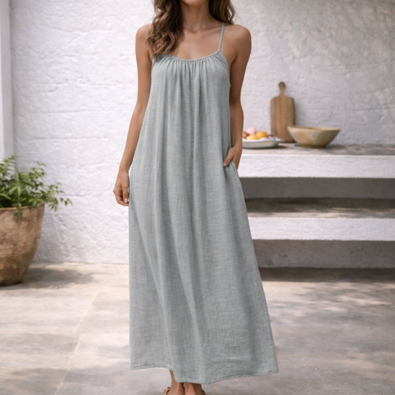 Sienna Women's Linen Maxi Slip Dress for Summer and Beach