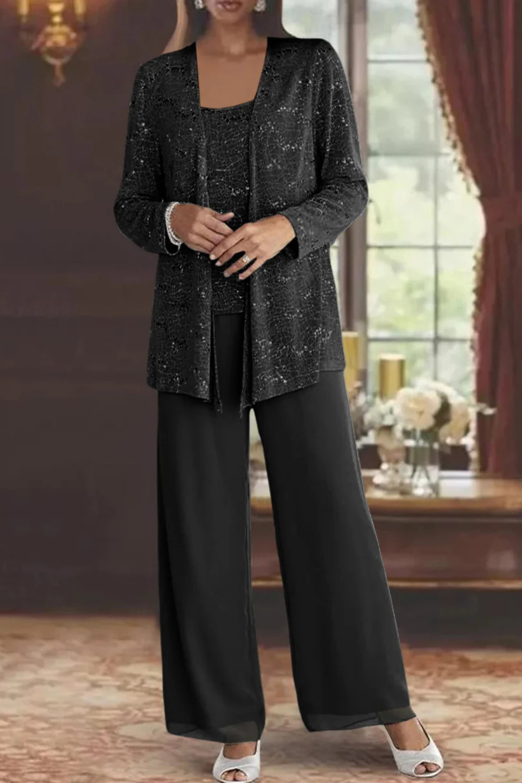 Three-Piece Formal Evening Set with Flowing Silhouette