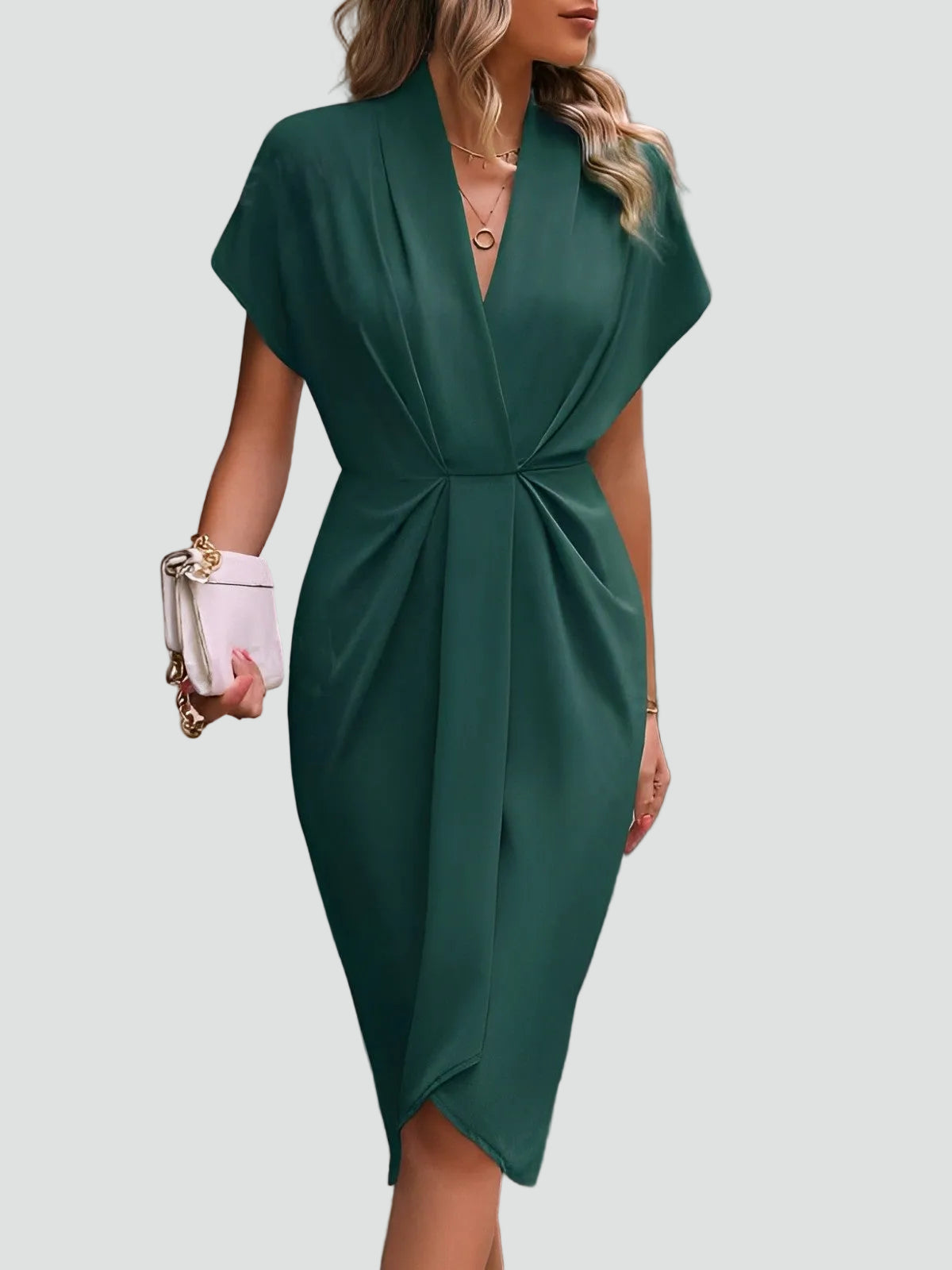 Wrap V-Neck Midi Cocktail Dress