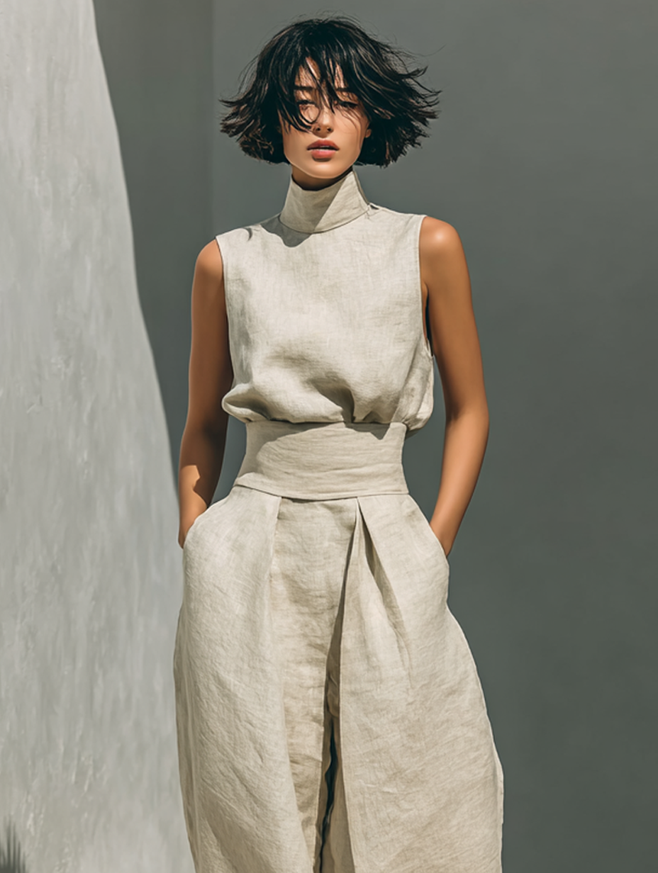 Sleeveless Blouse and Wide Leg Pants Set