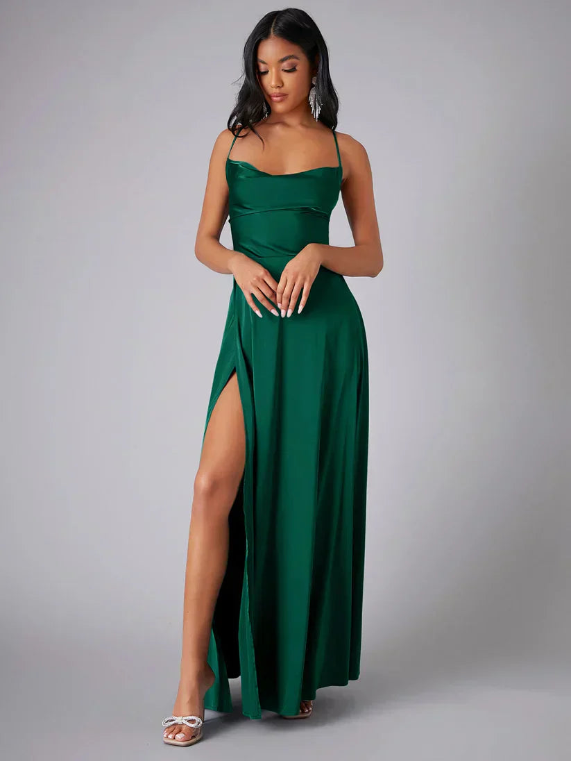 High Split Open Back Satin Evening Dress