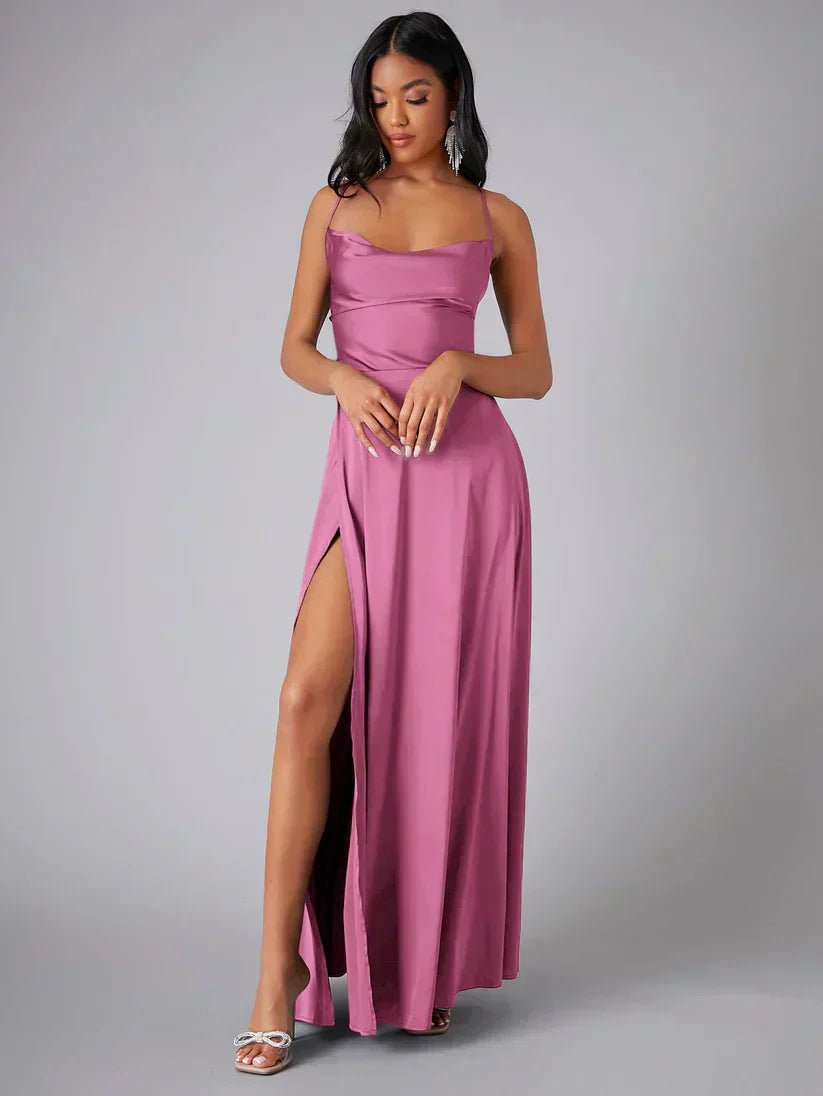High Split Open Back Satin Evening Dress