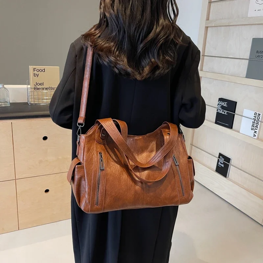 Retro Solid Color Textured Shoulder Bag
