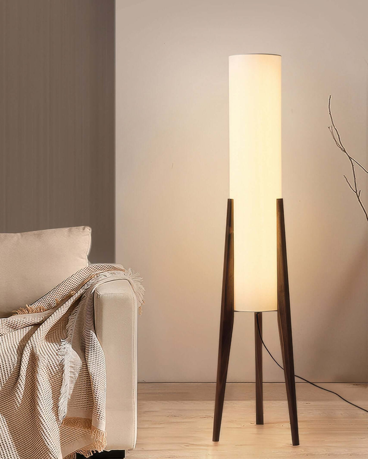 Solid Wood Floor Lamp With Fabric Shade