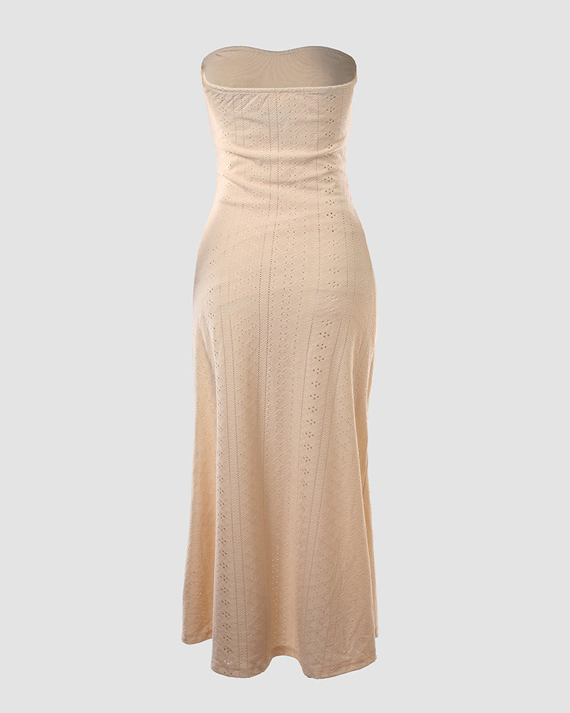 Ruched Bandeau Maxi Dress With Eyelet Embroidery