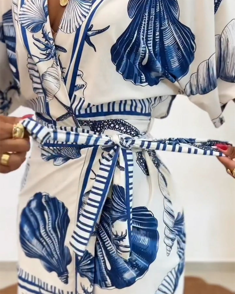 V-Neck Batwing Sleeve Wrap Knot Vacation Romper