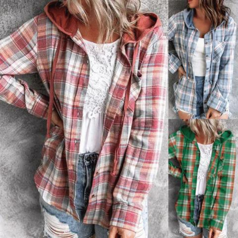 Cozy Checkered Hooded Jacket For Everyday Wear
