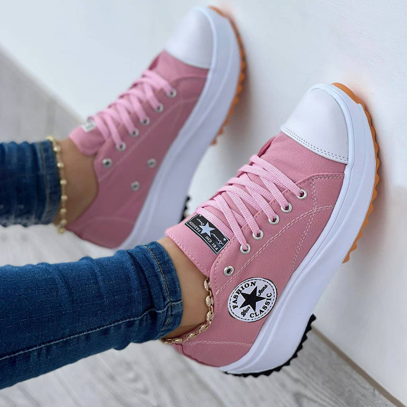 Women's Canvas Platform Sneakers with Lace-Up Closure