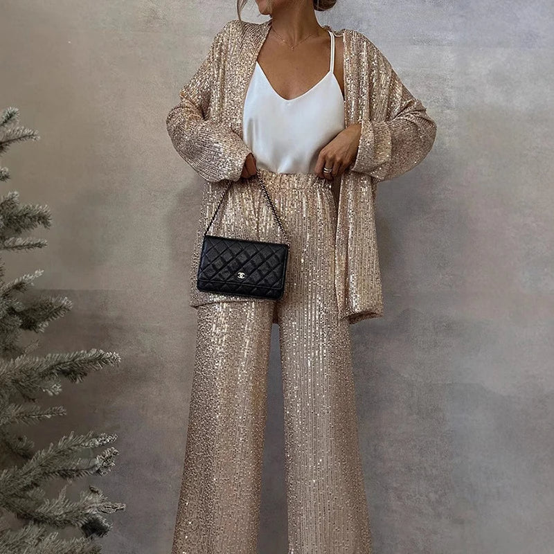 Sequin High Waist Two-Piece Set