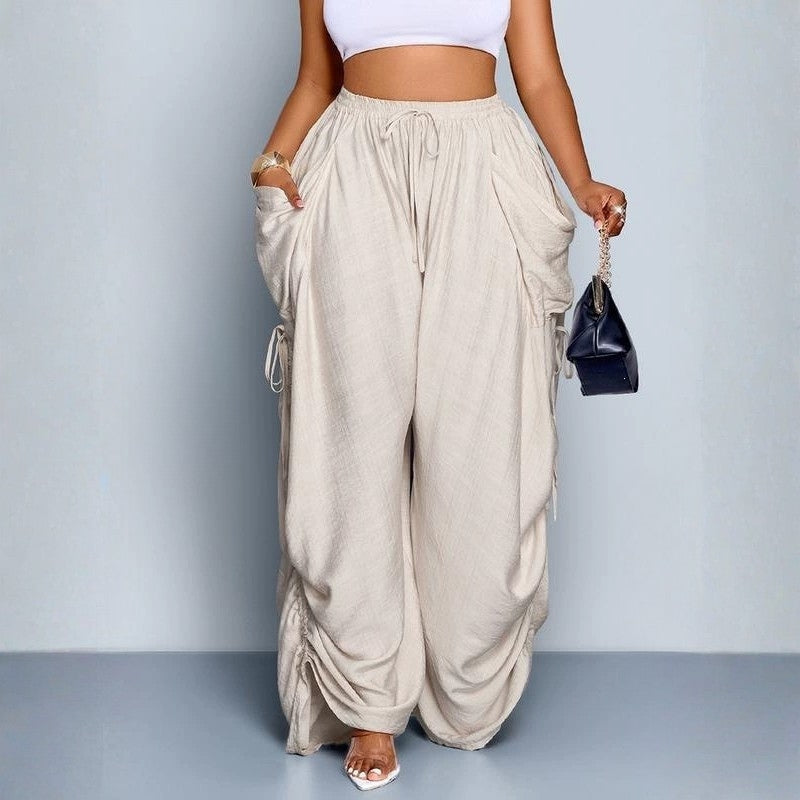 Drawstring Tie Wide Leg Trousers