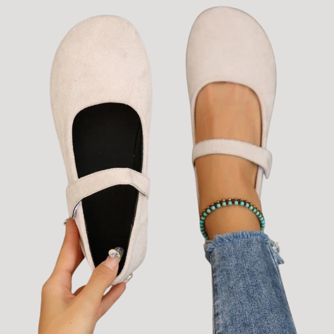 Suede Mary Jane Flats with Buckle Strap