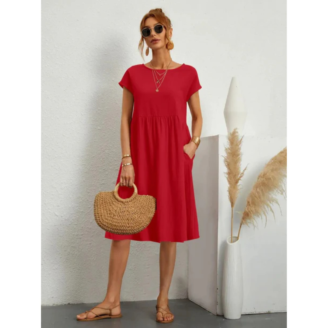Midi Summer Dress - Short Sleeve Style for Women
