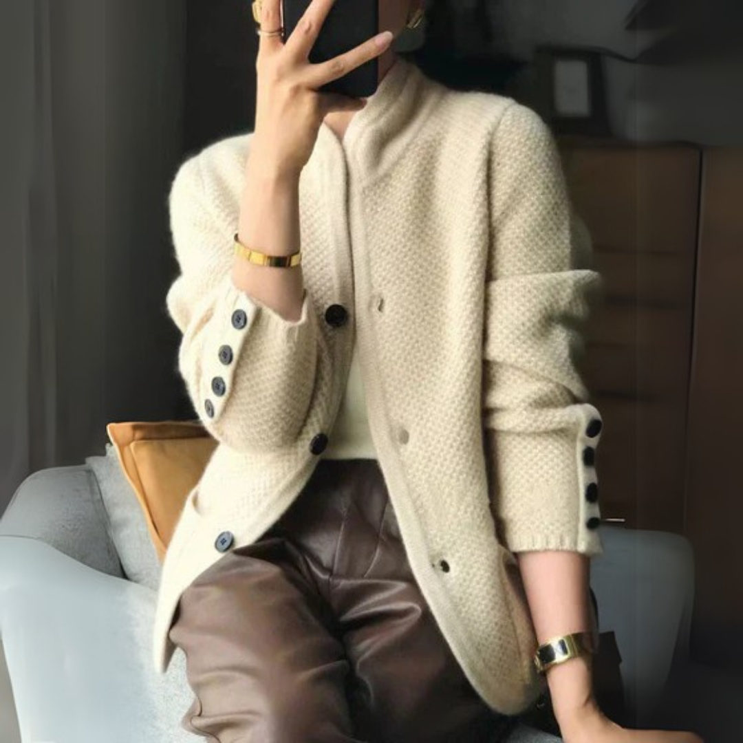 Relaxed Cardigan With Ribbed Cuffs And Button Placket