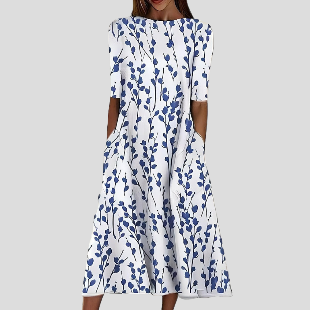 Floral Print Short Sleeve Midi Dress