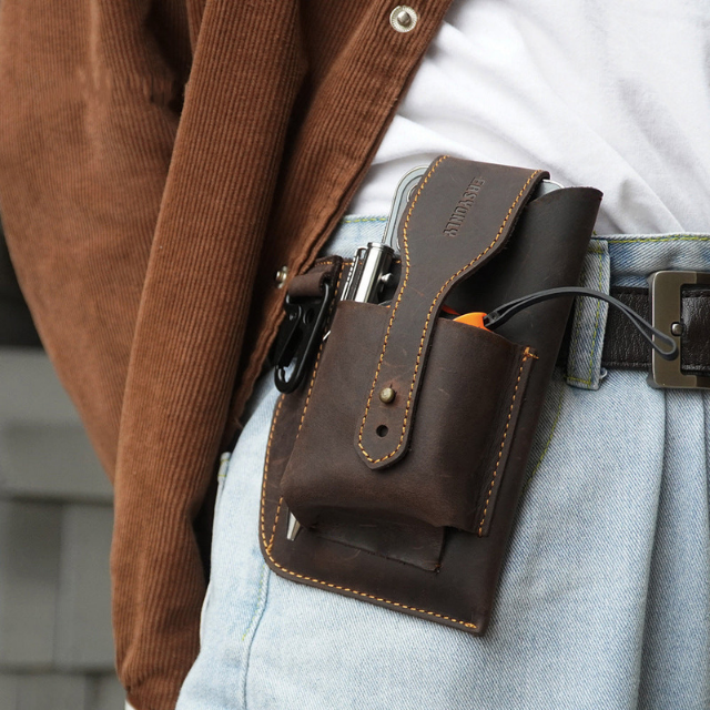 Men's Multi-Pocket Leather Waist Bag