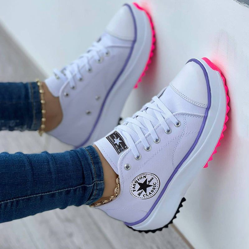 Women's Canvas Platform Sneakers with Lace-Up Closure