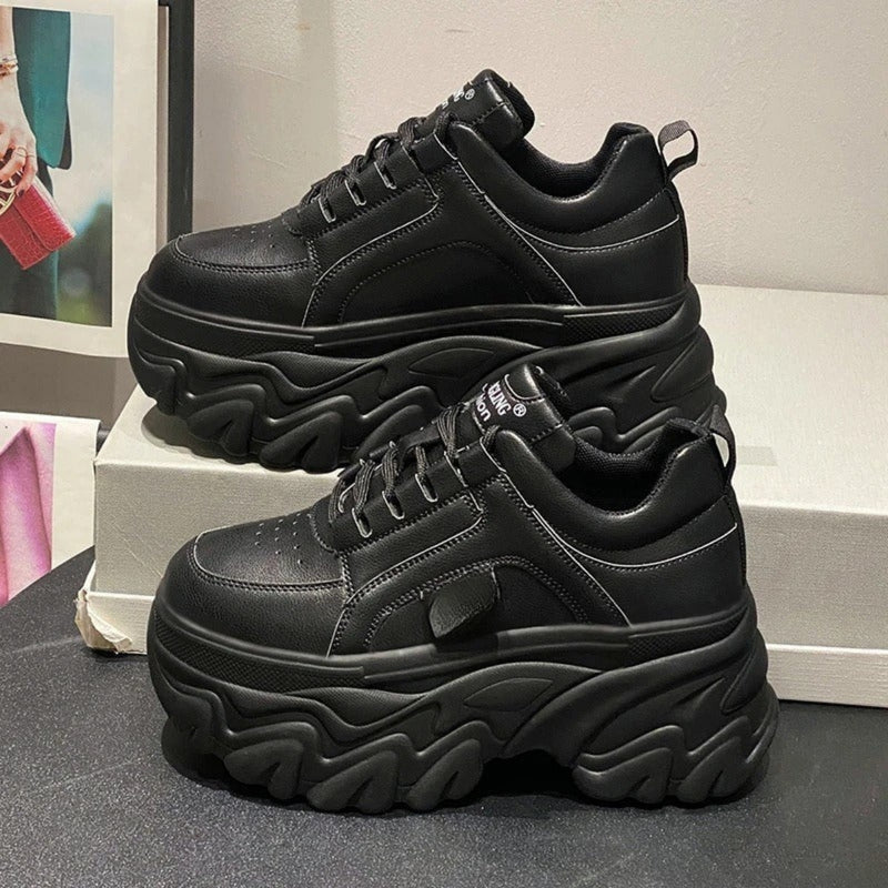 Ella Chunky Sole Lace-Up Sneakers with Round Toe