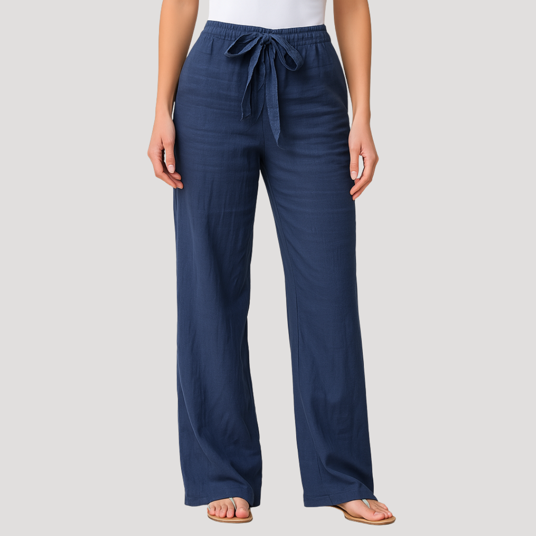 Women's Breathable Linen Drawstring Straight Leg Trousers
