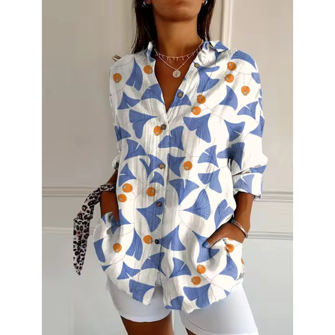 Floral Button-Up Long Sleeve Women's Blouse