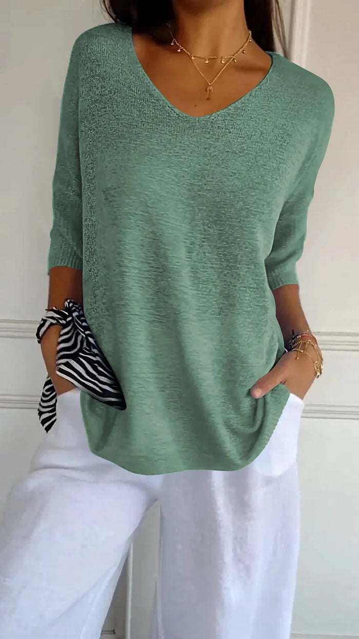 V-Neck Knit Top With Relaxed Fit