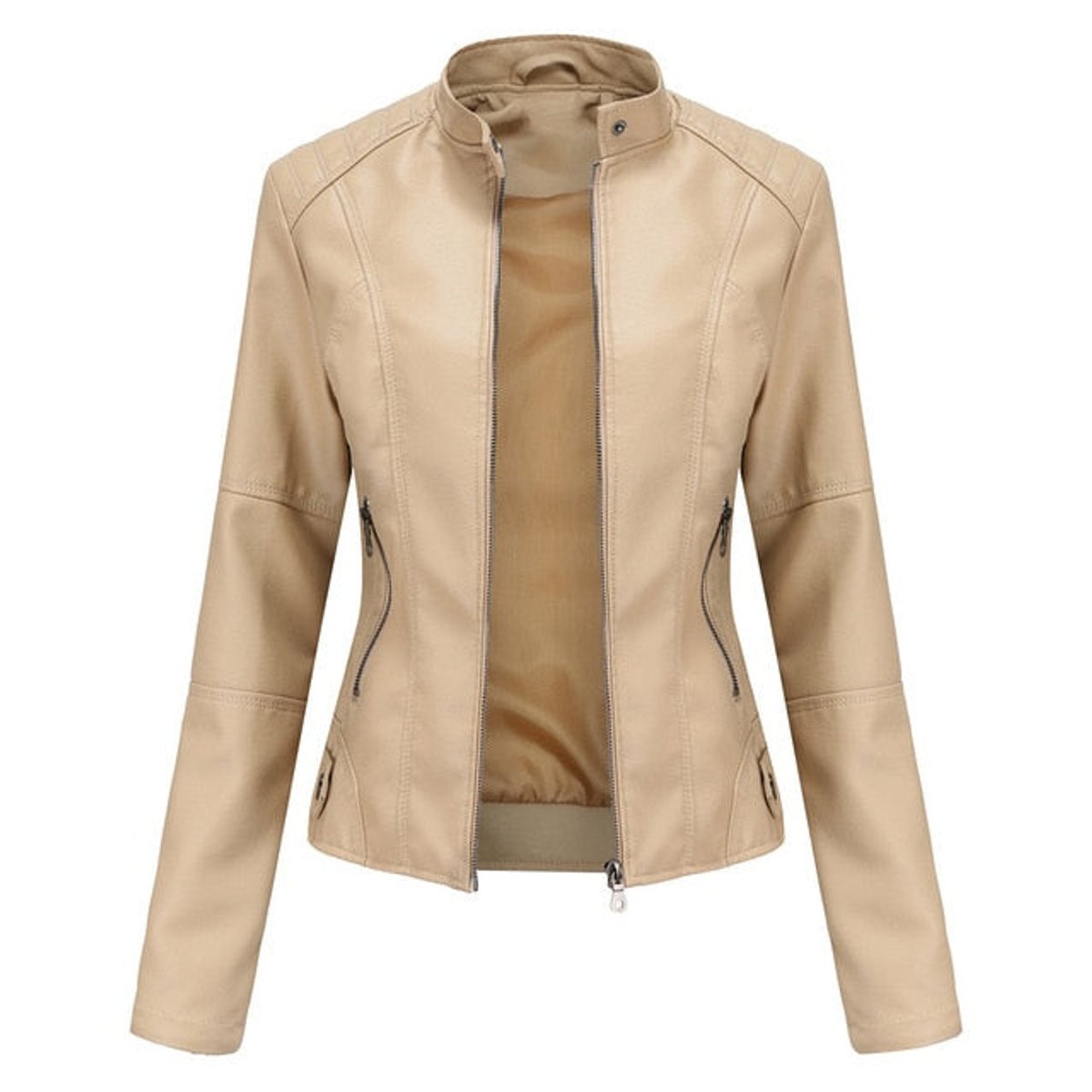 Cropped Stand Collar Faux Leather Jacket