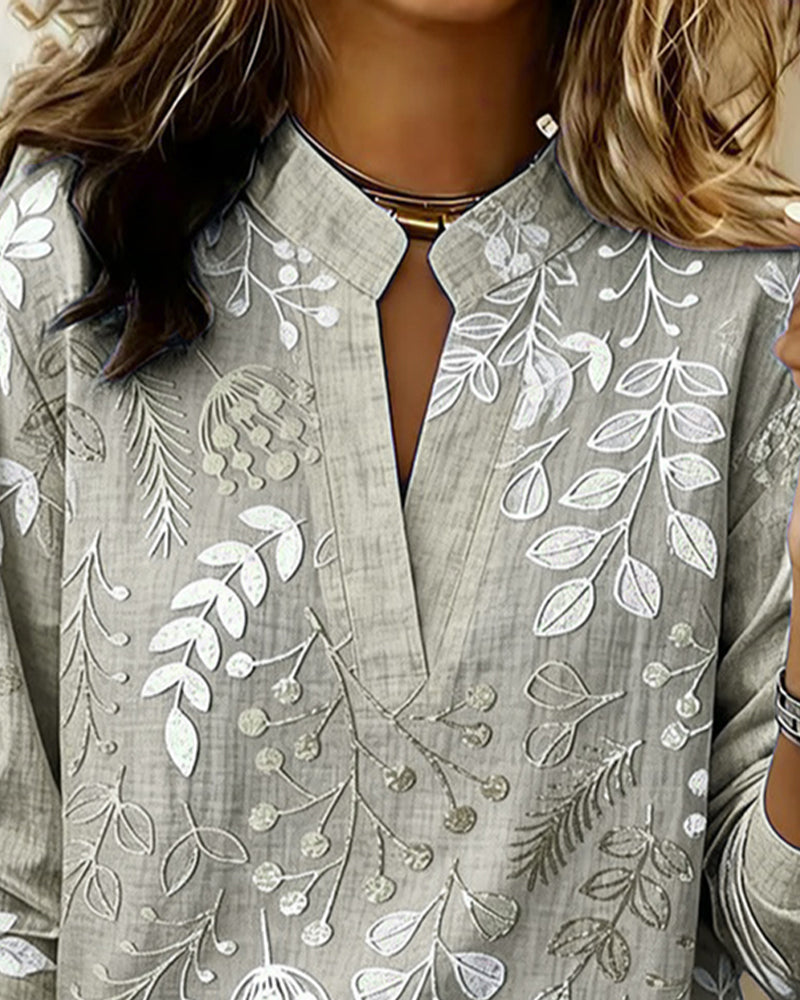 Floral Print V-Neck Blouse with Short Sleeves