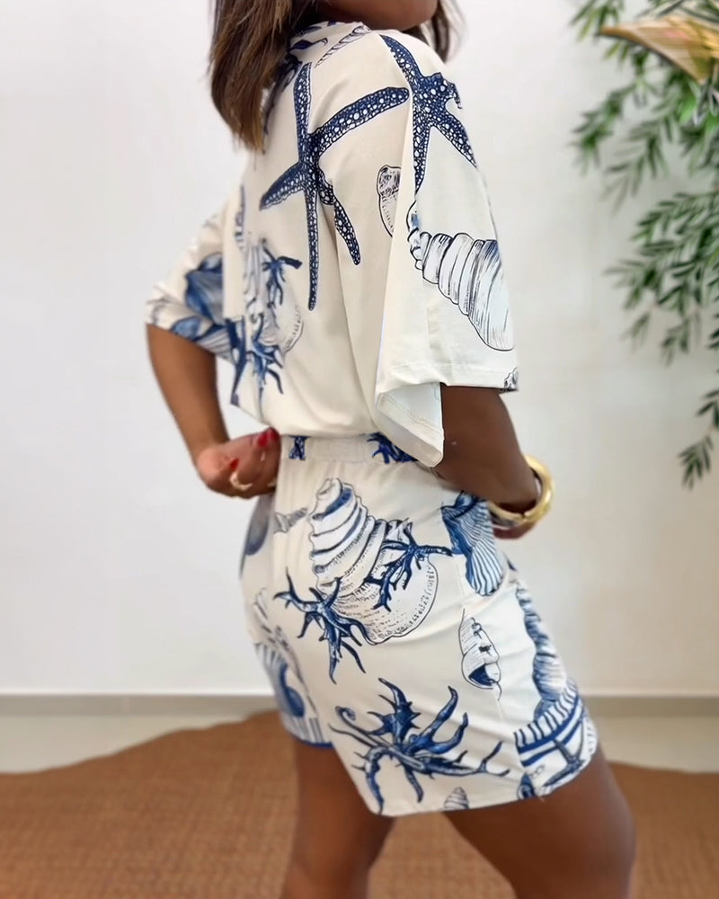 V-Neck Batwing Sleeve Wrap Knot Vacation Romper