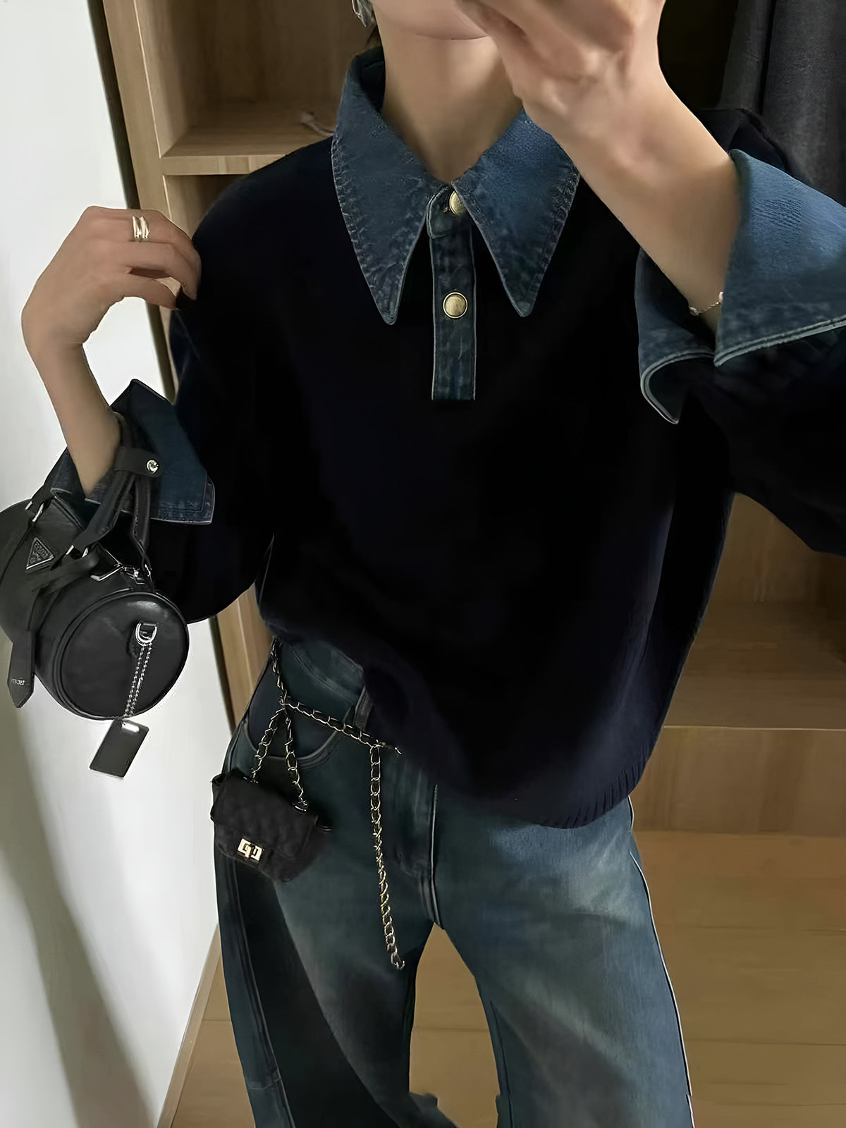 Panel Lapel Open-Front Knit Cardigan