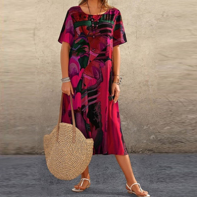 Mid-Calf Short Sleeve Midi Dress