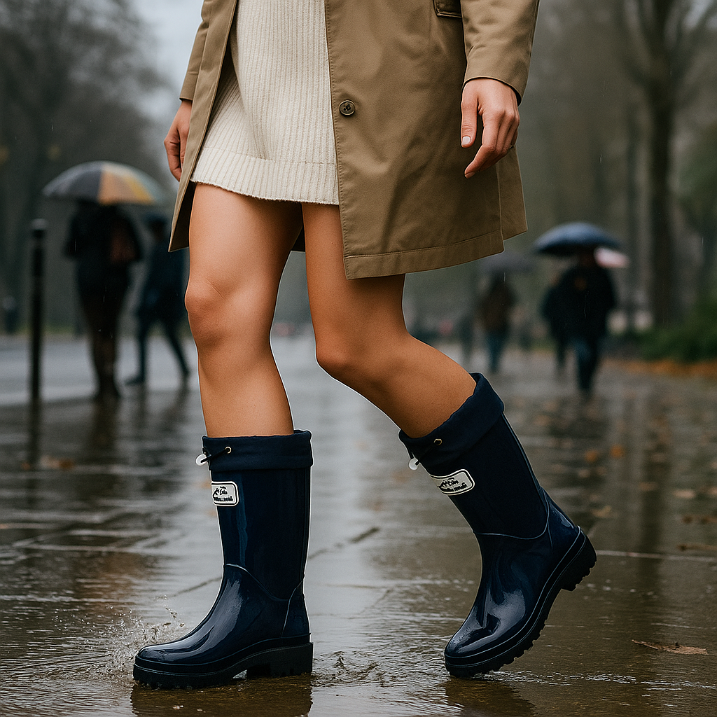 Waterproof Rubber Rain Boots With Adjustable Lacing