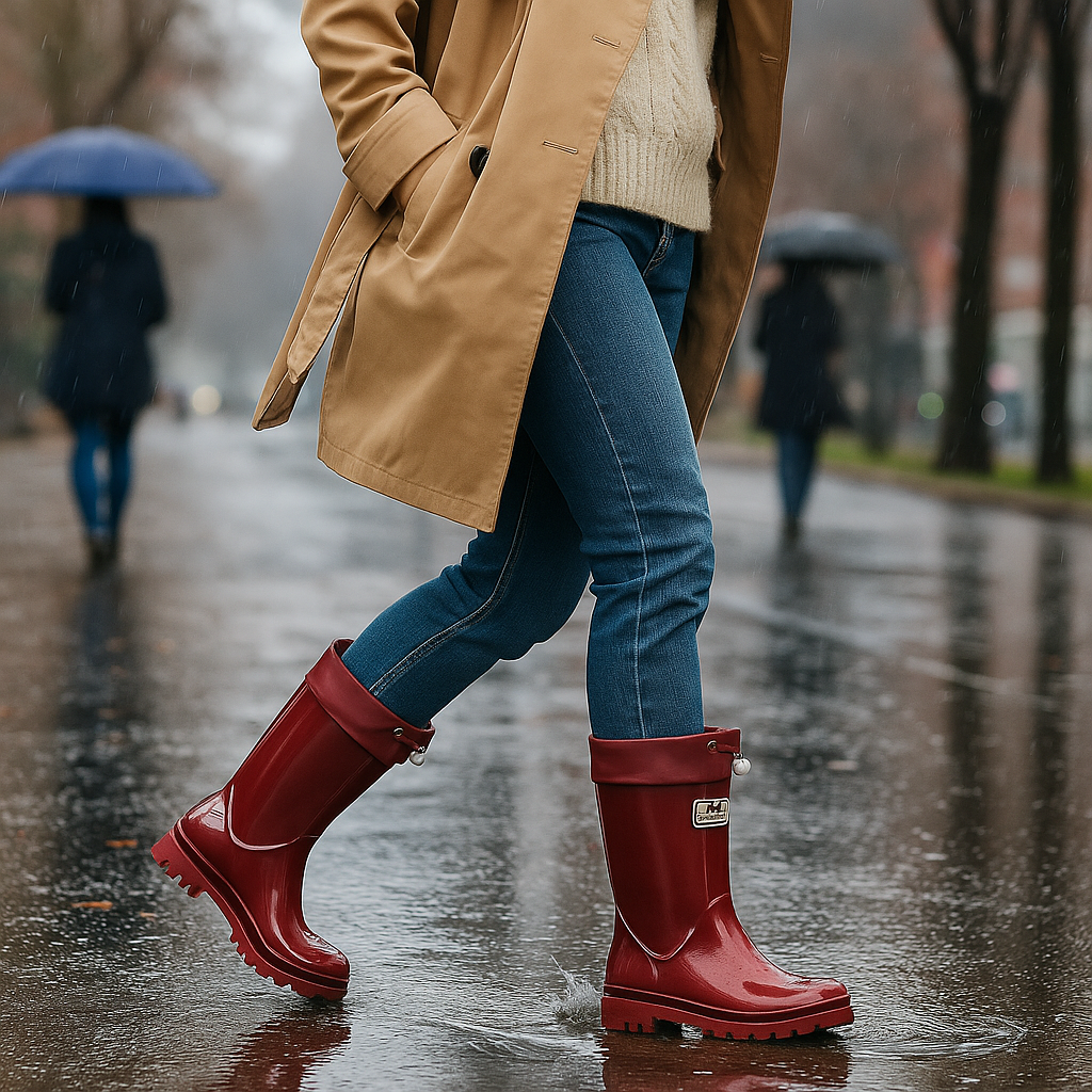 Waterproof Rubber Rain Boots With Adjustable Lacing