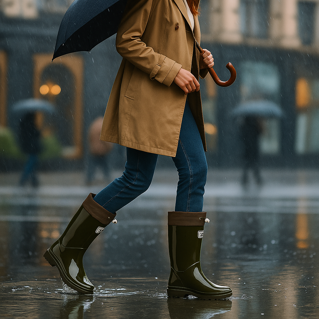 Waterproof Rubber Rain Boots With Adjustable Lacing