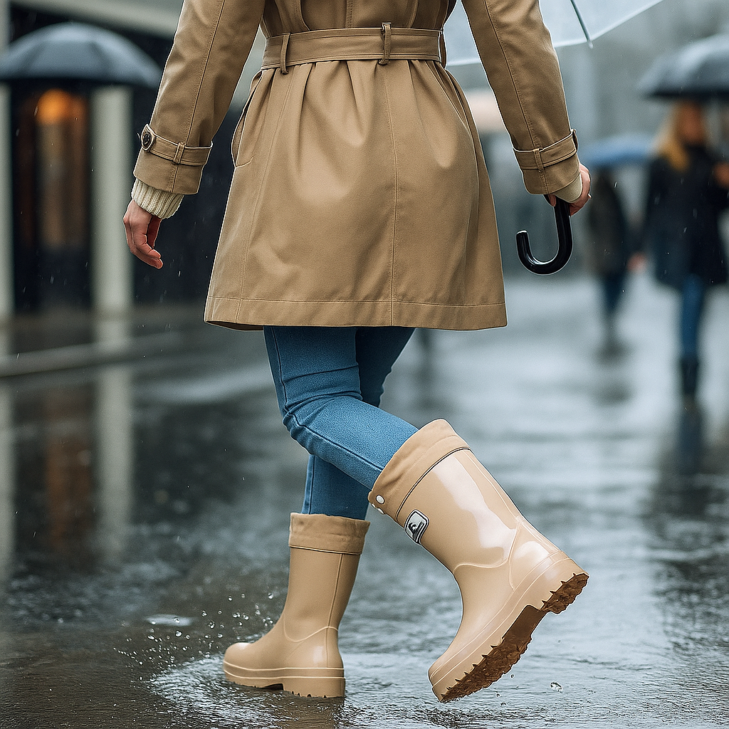 Waterproof Rubber Rain Boots With Adjustable Lacing