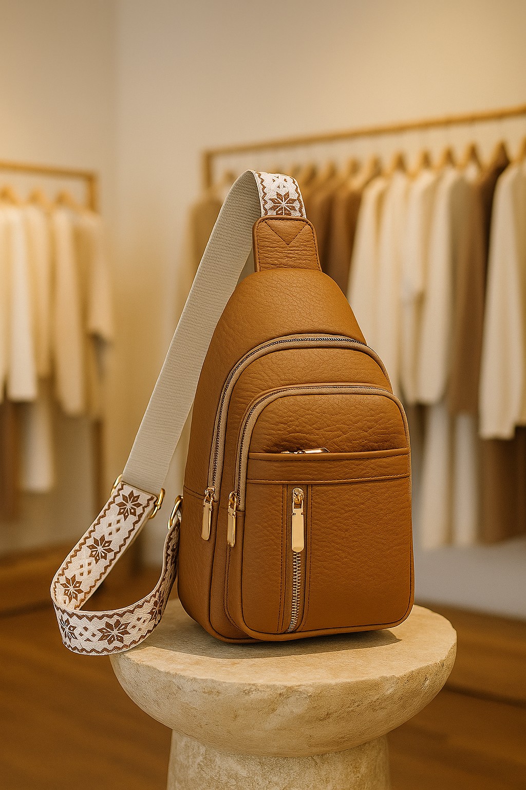 Vintage Style Leather Chest Crossbody Bag