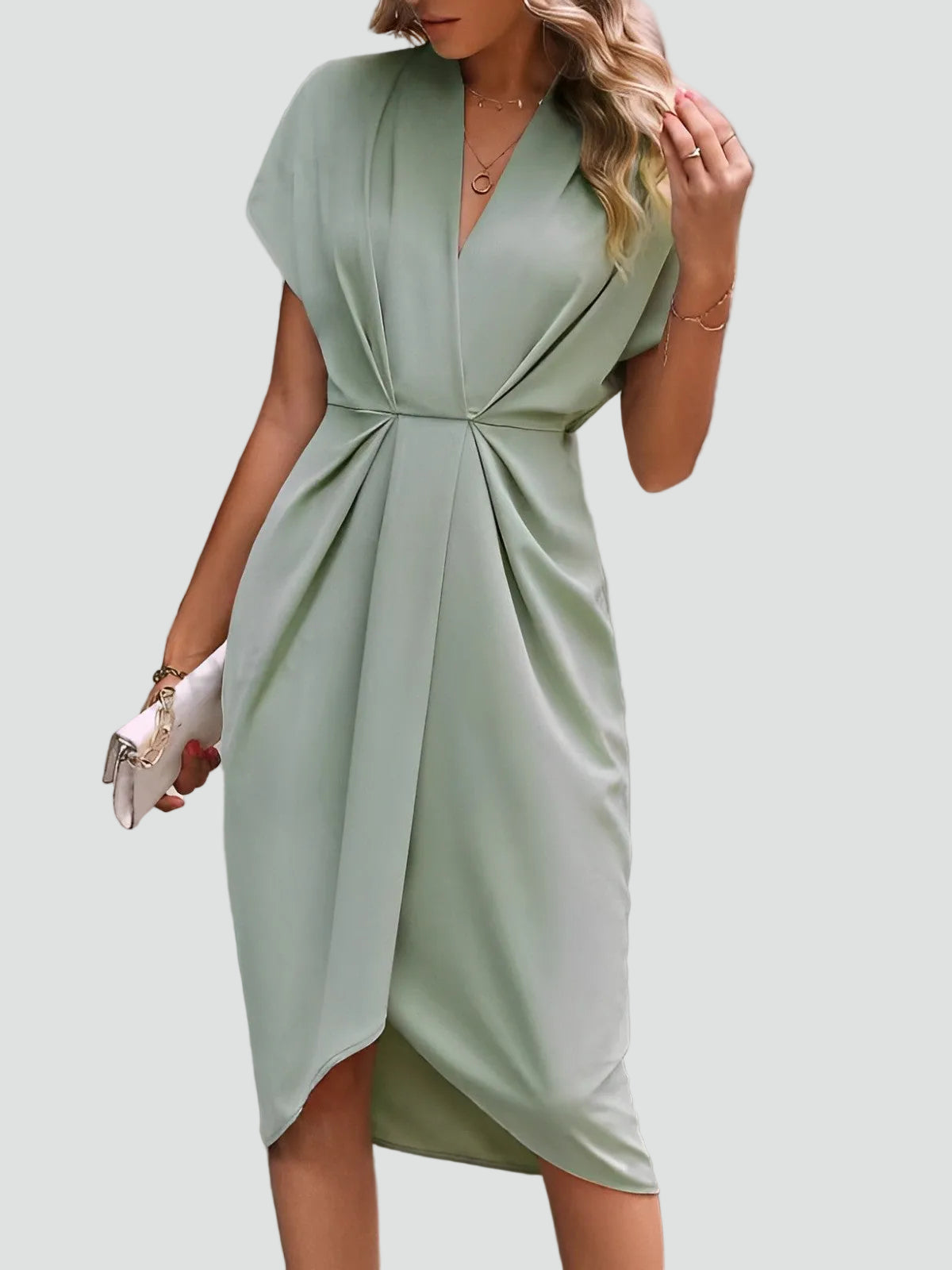 Wrap V-Neck Midi Cocktail Dress