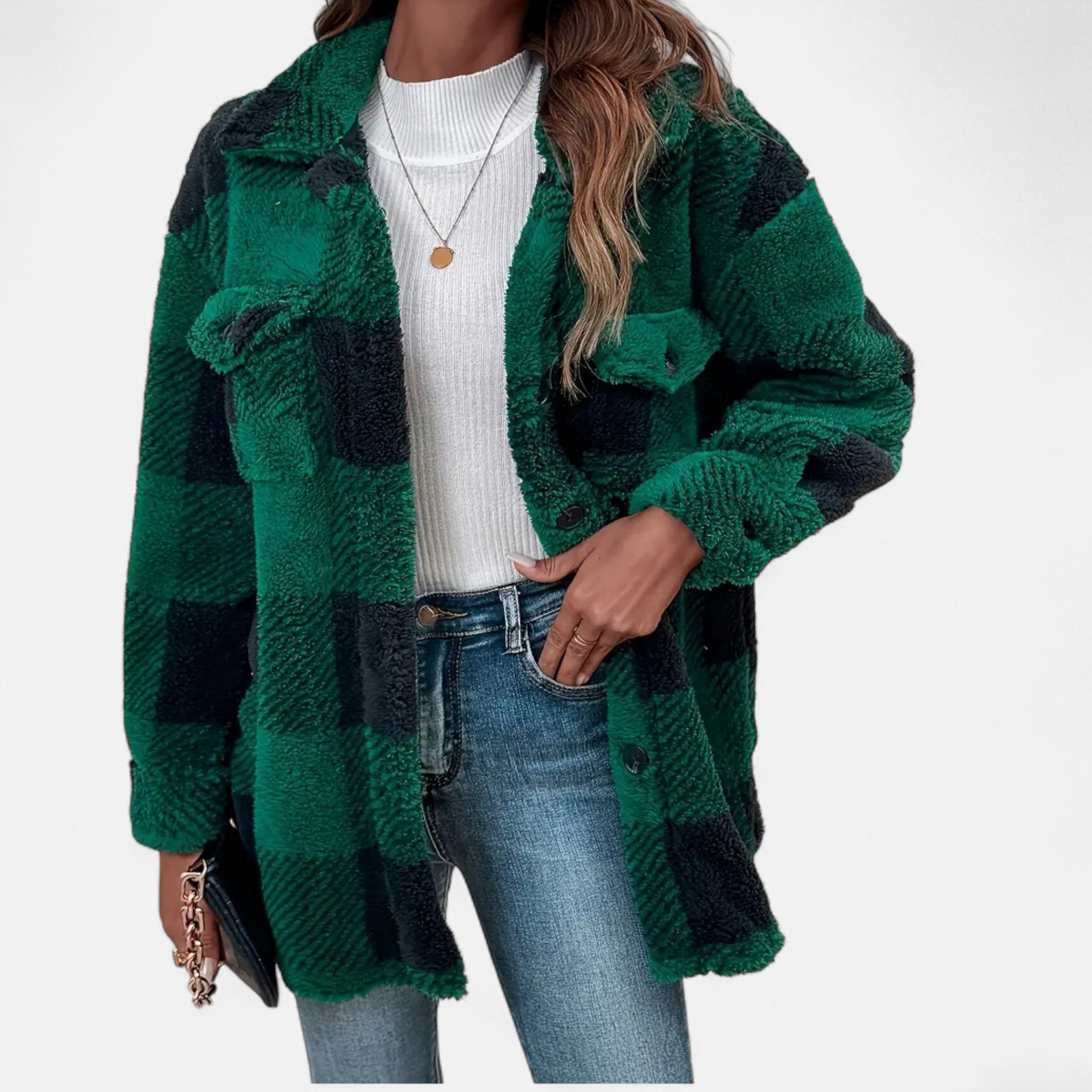 Sophie Laurent Plush Checkered Sherpa Jacket