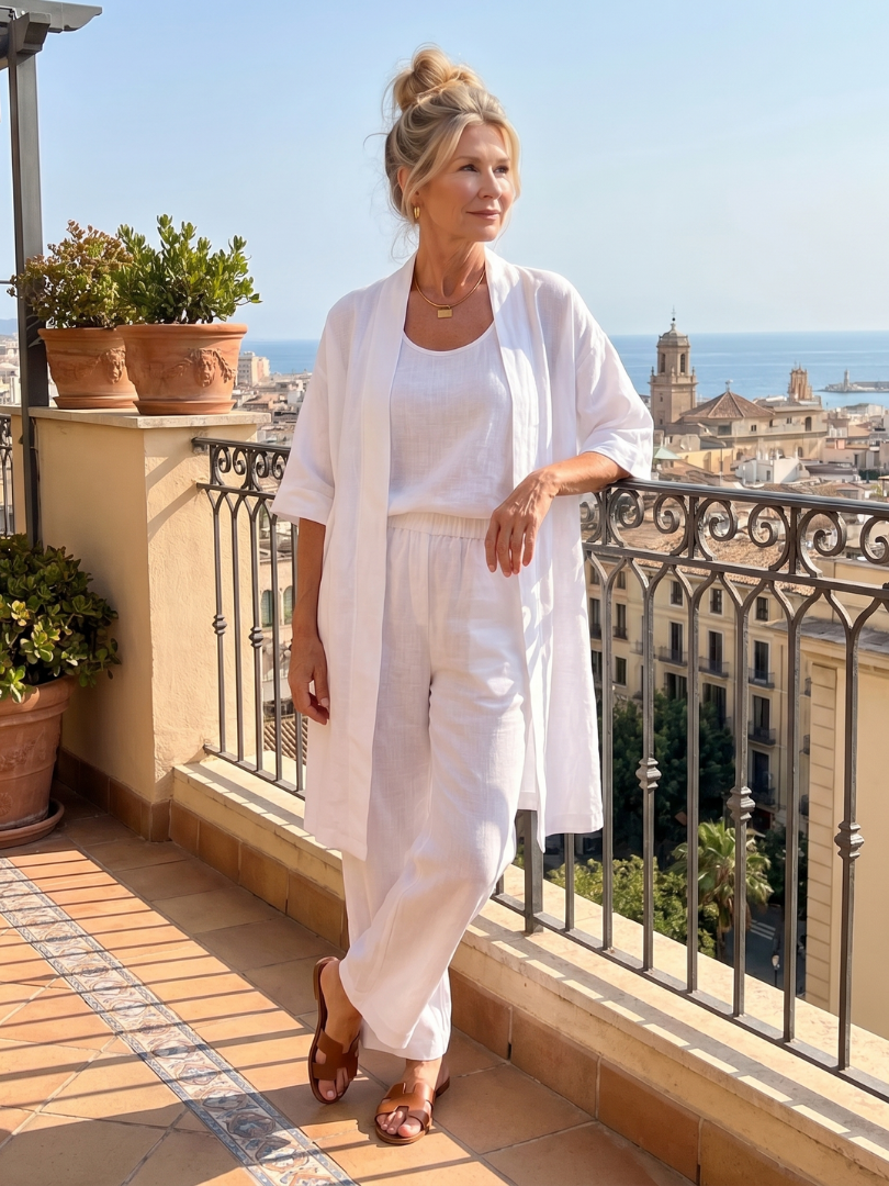 Wide Leg Three Piece Matching Set with Open Front Layer