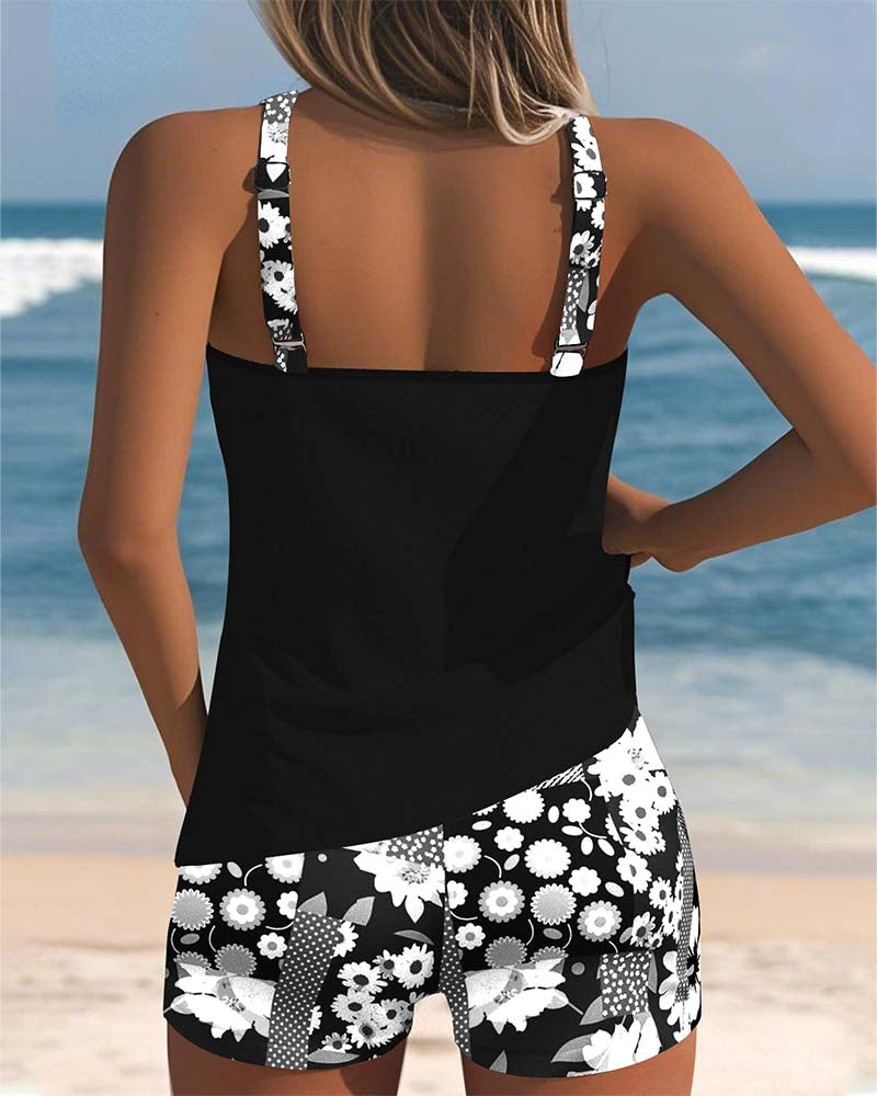 Sleeveless Printed Tankini Boy Short Set
