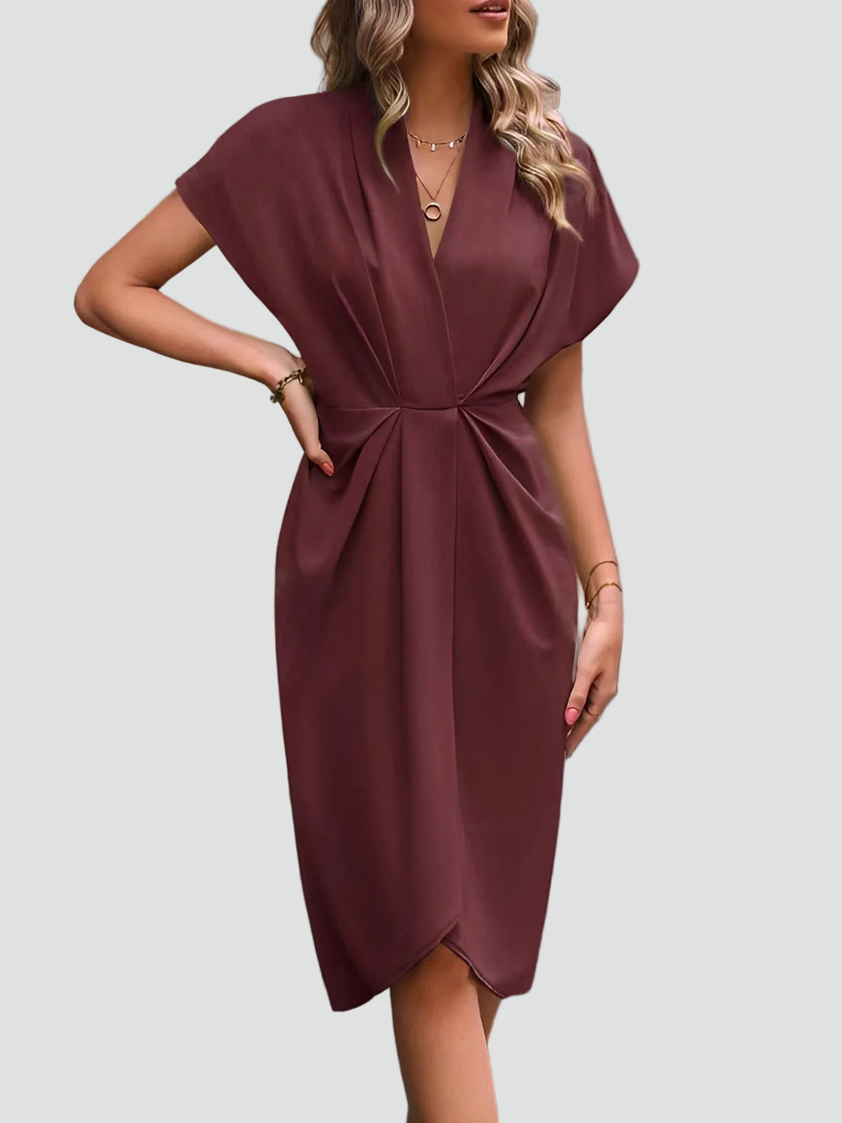 Wrap V-Neck Midi Cocktail Dress