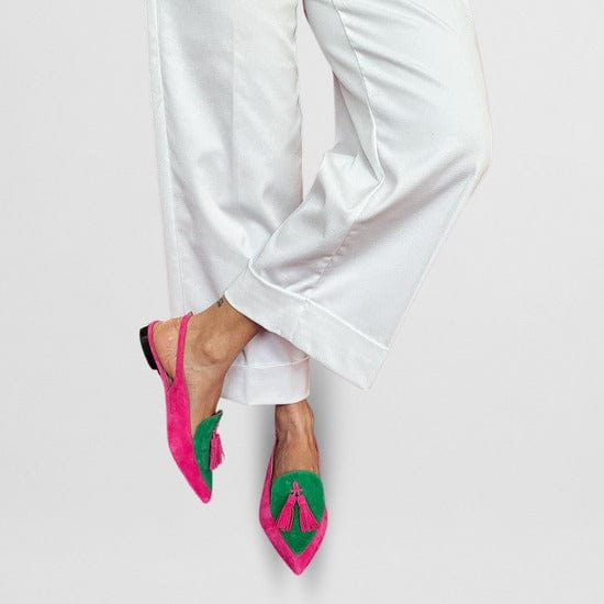 Pointed Toe Slingback Ballet Flats with Fringe Tassel
