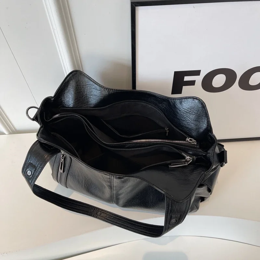 Retro Solid Color Textured Shoulder Bag