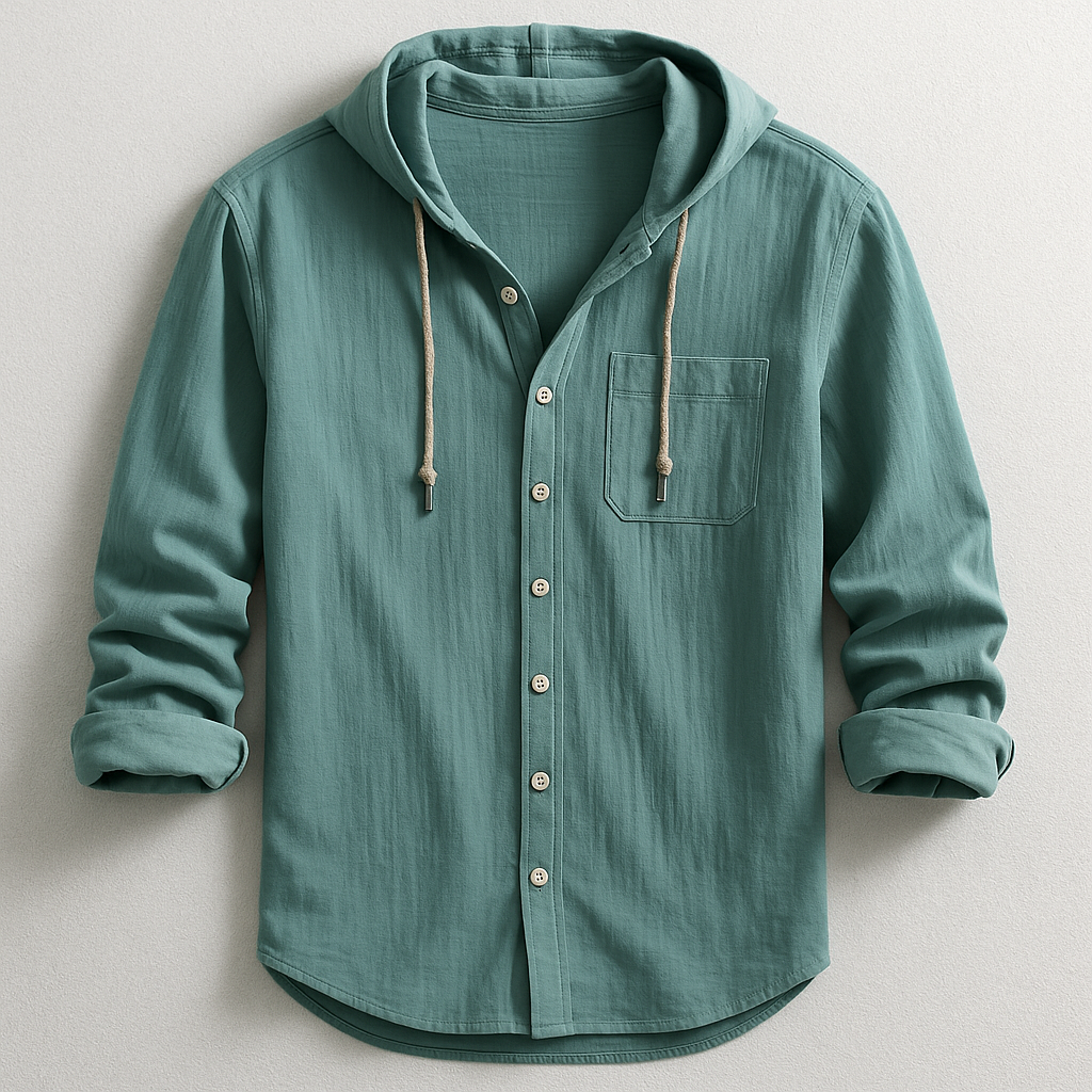 Hooded Button-Up Shirt With Chest Pocket